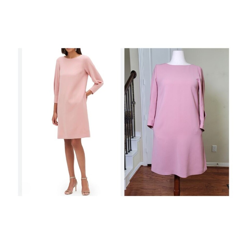 Lafayette 148 Caddie Finesse Crepe Shift Dress Pink Women M Pockets Office Work
